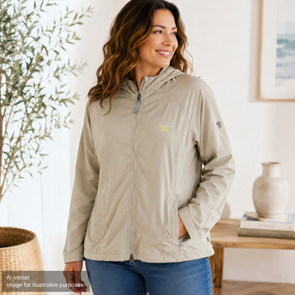 Mountain Hardwear Jacket Womens Medium Tan Full Top Bottom Zipper Hood Pockets